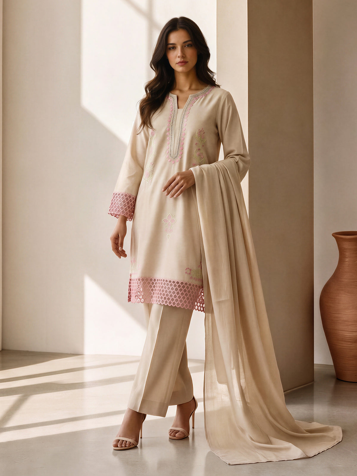 3 Piece Yarn Dyed Suit- Embroidered (Pret)