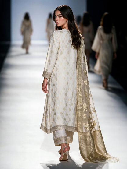 3 Piece Special Jacquard Suit- Embroidered (Pret)