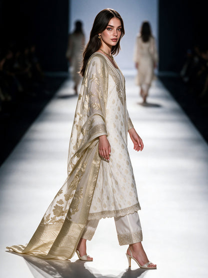 3 Piece Special Jacquard Suit- Embroidered (Pret)