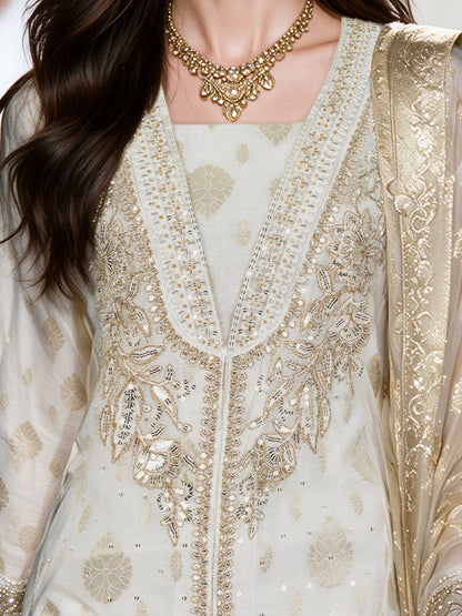 3 Piece Special Jacquard Suit- Embroidered (Pret)