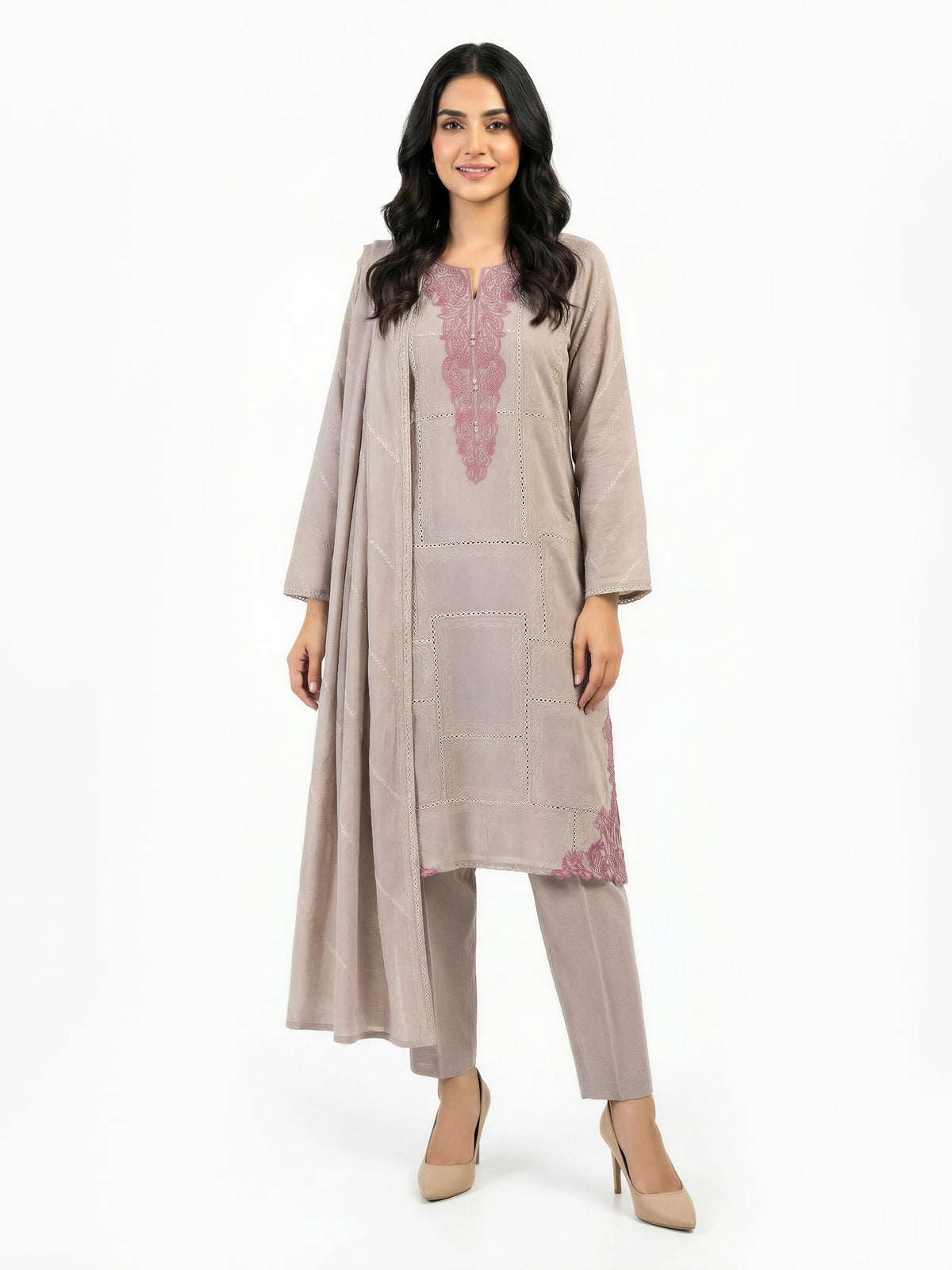 3-Piece Yarn Dyed Suit-Embroidered (Pret)