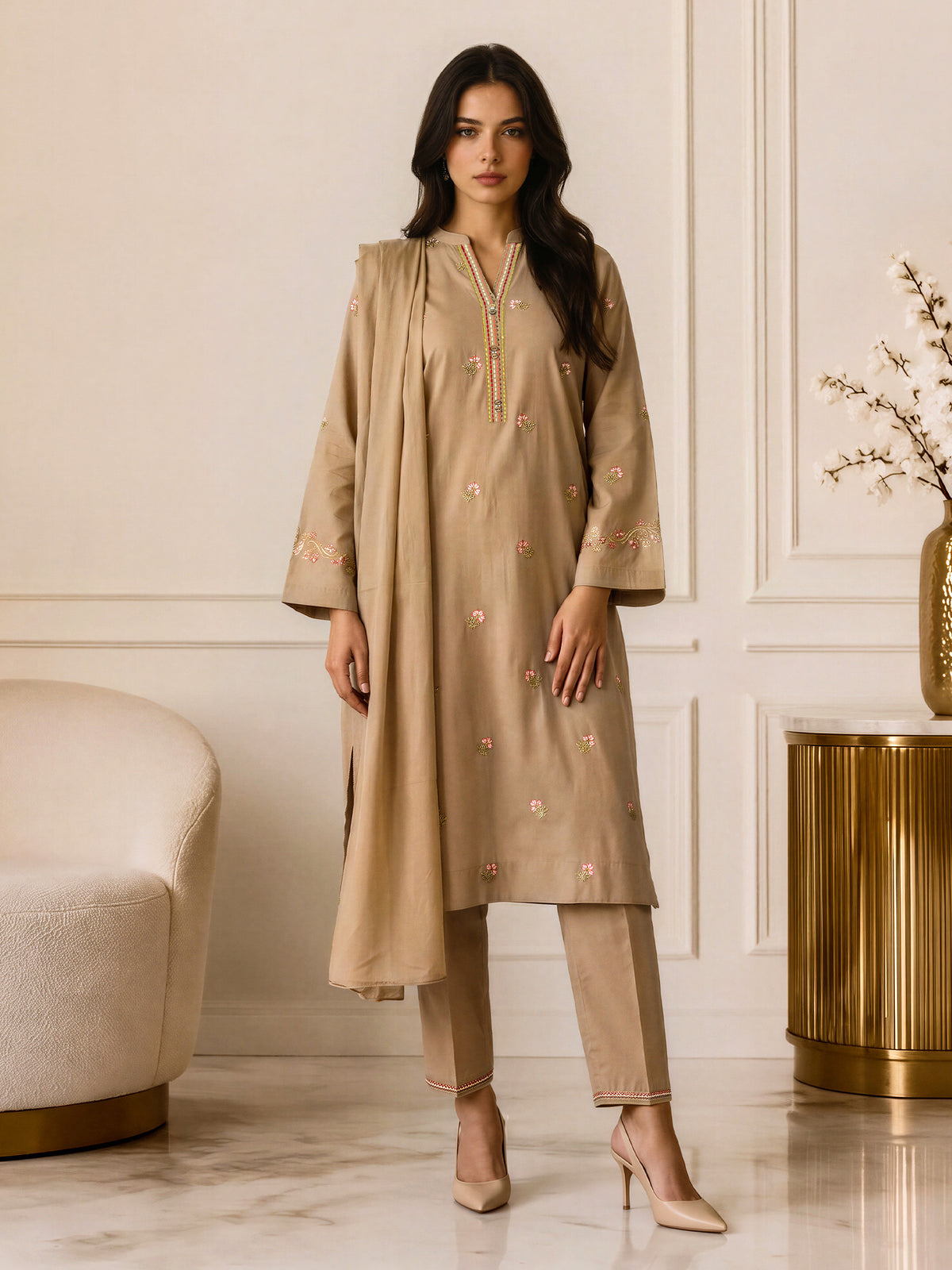 3 Piece Yarn Dyed Suit- Embroidered (Pret)