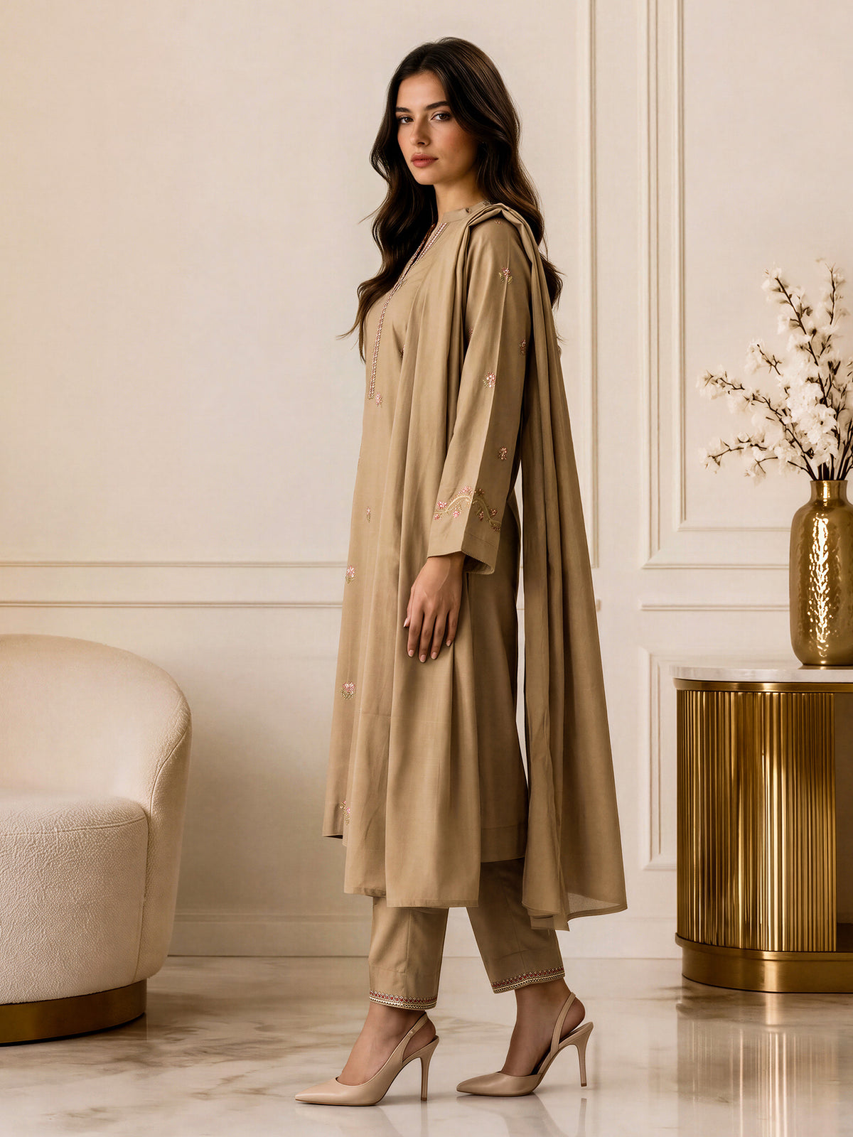 3 Piece Yarn Dyed Suit- Embroidered (Pret)