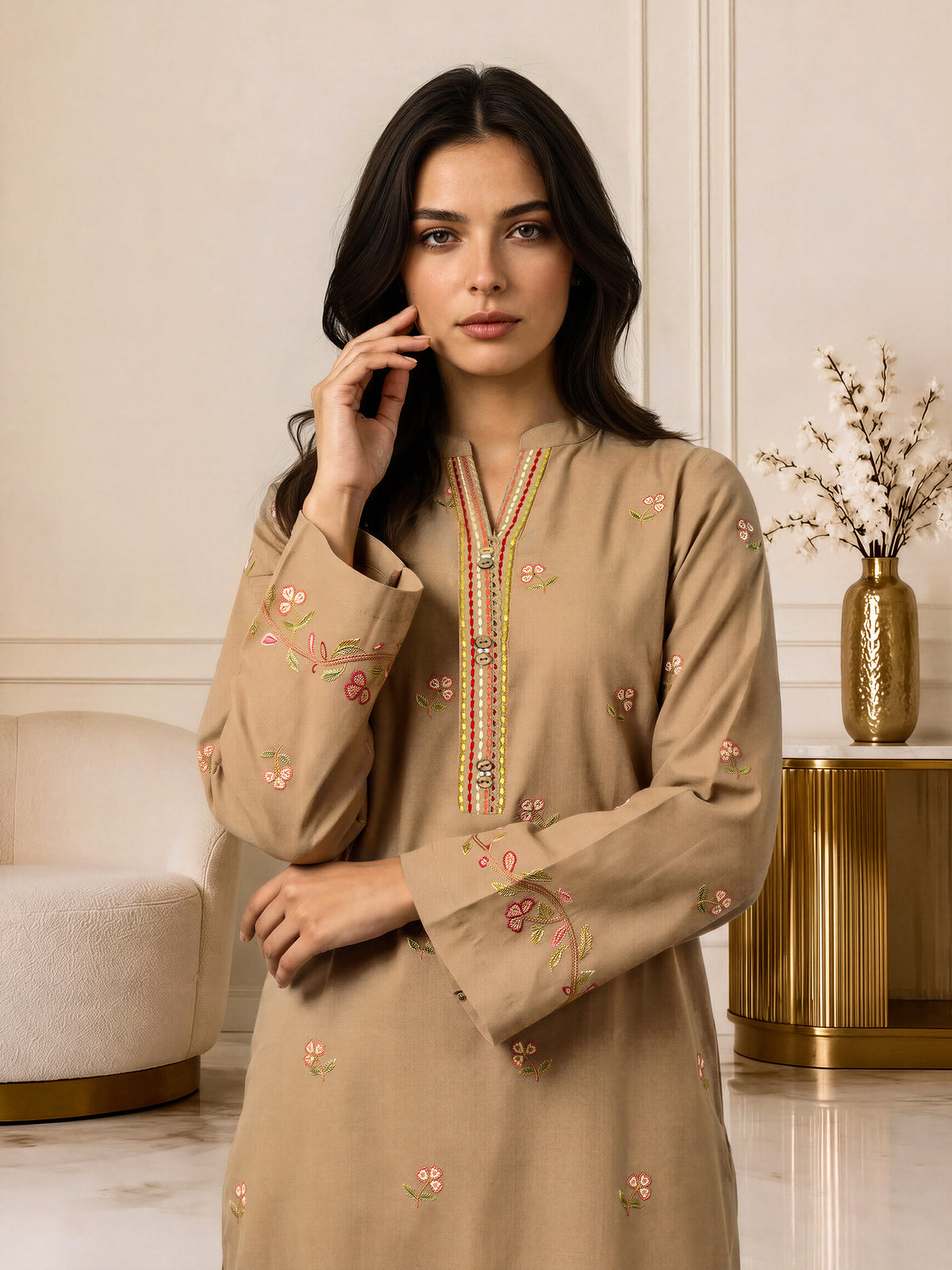 3 Piece Yarn Dyed Suit- Embroidered (Pret)