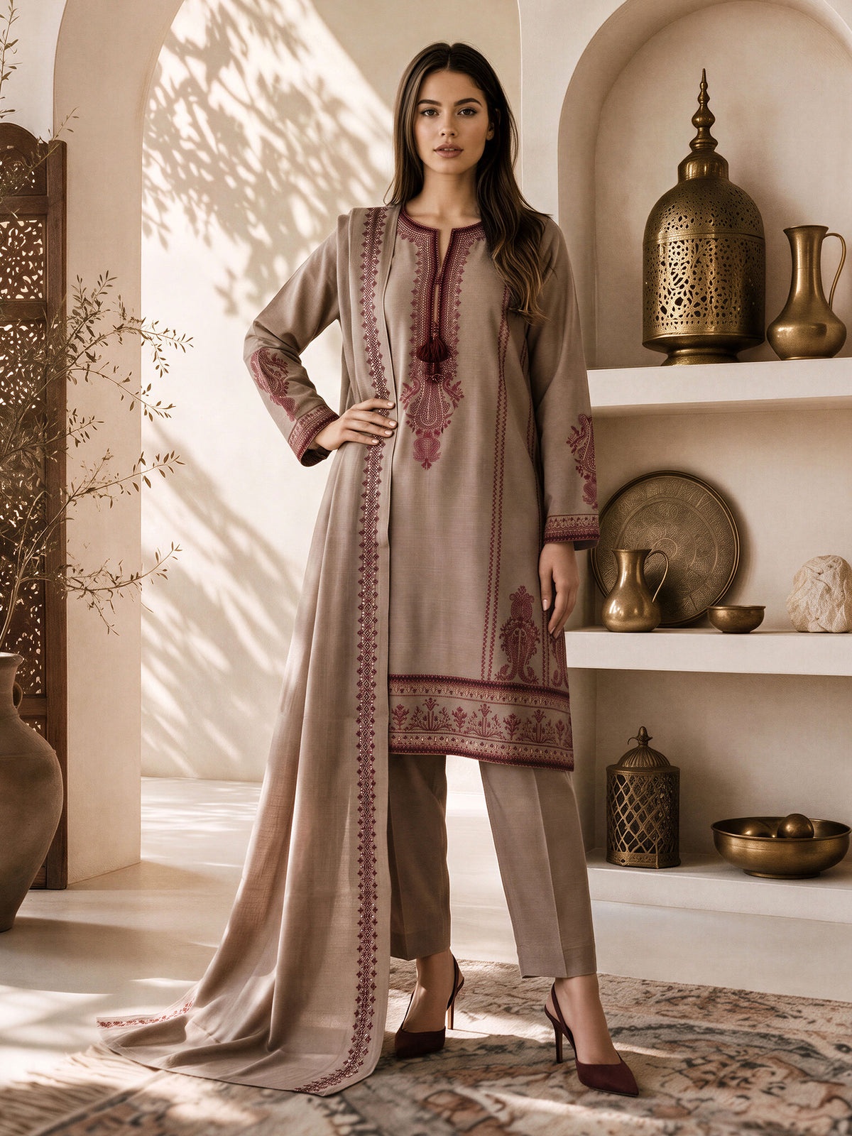 3 Piece Yarn Dyed Suit- Embroidered (Pret)