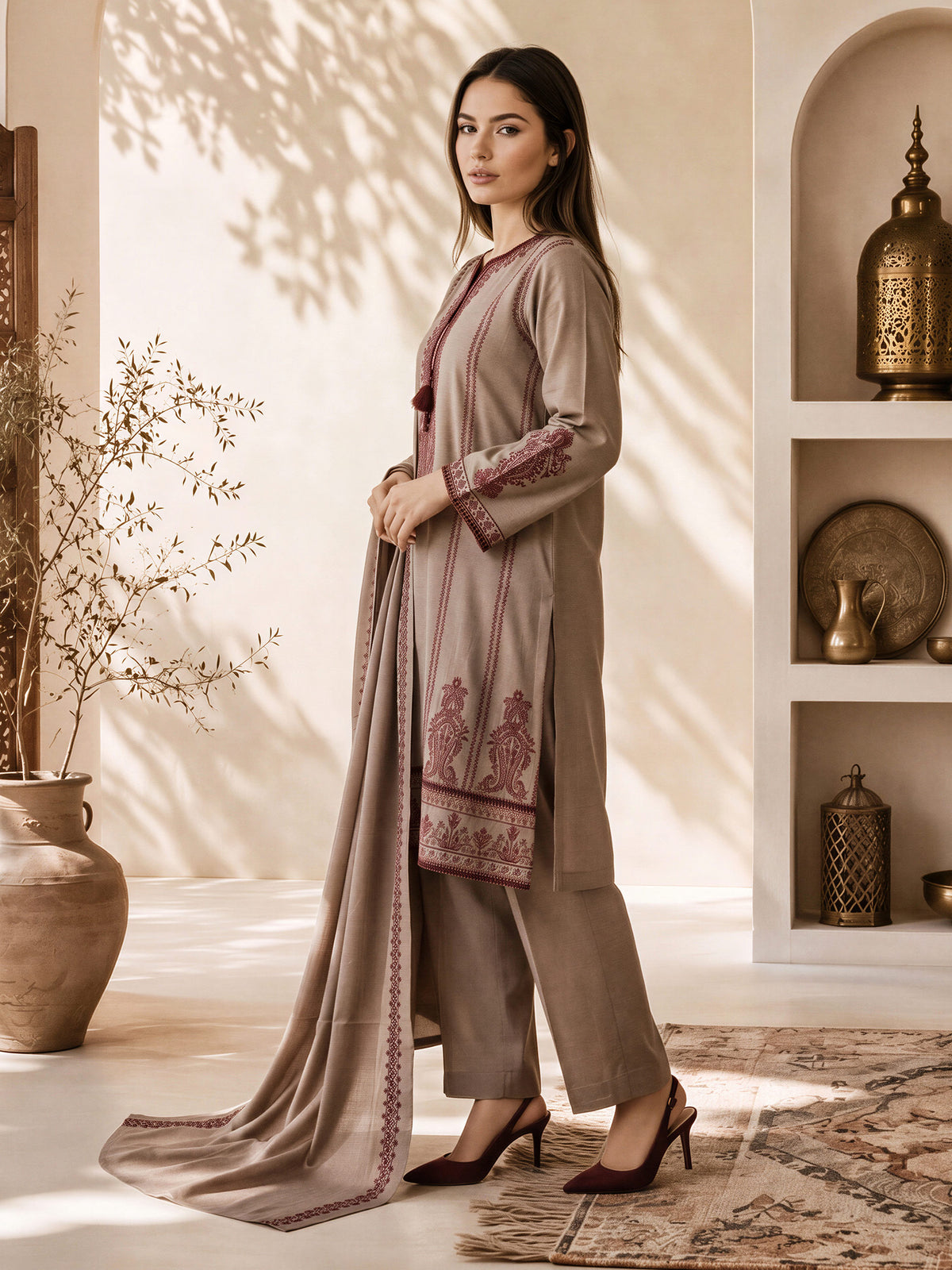 3 Piece Yarn Dyed Suit- Embroidered (Pret)