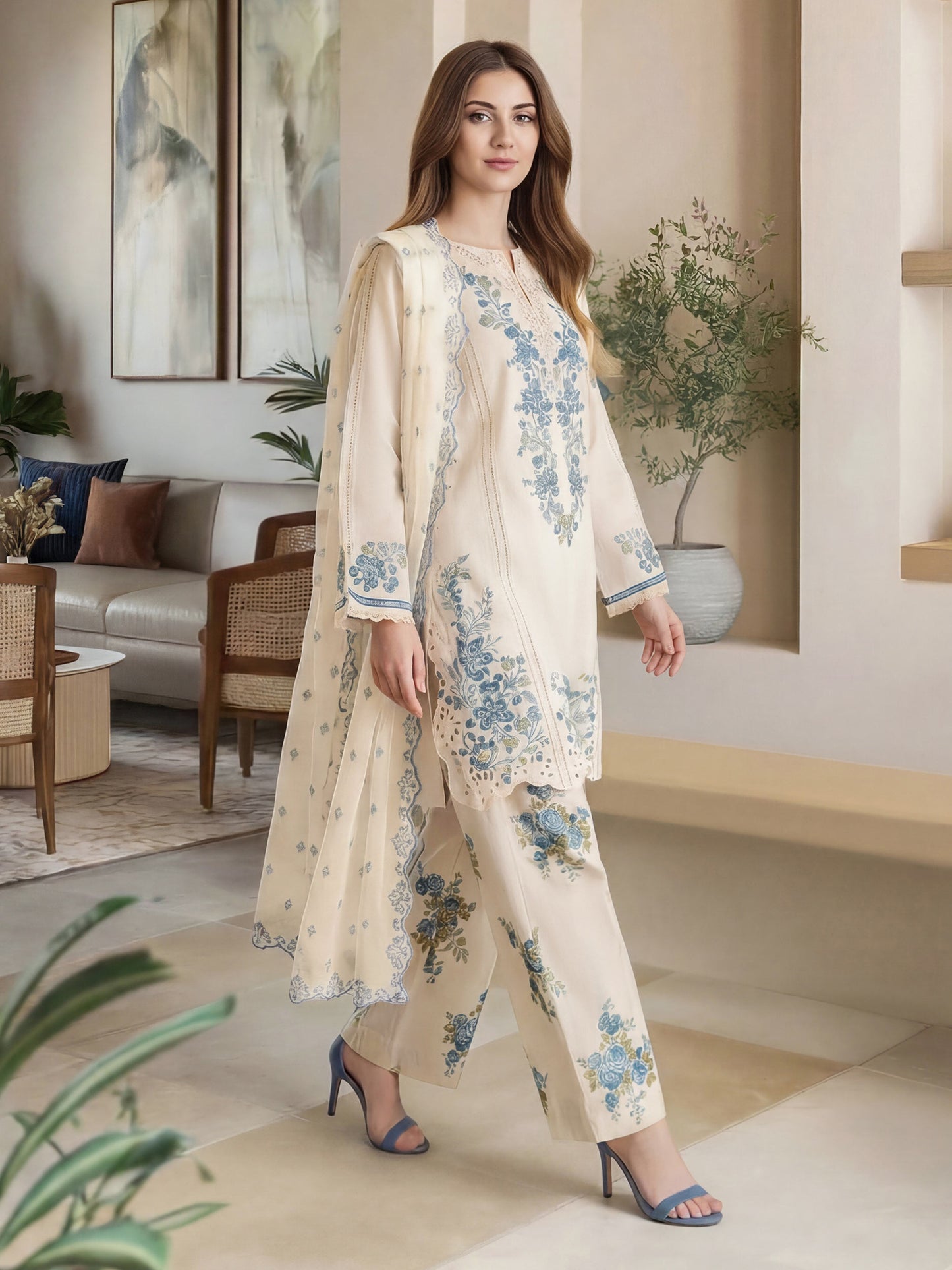 3 Piece Lawn Suit- Embroidered (Pret)