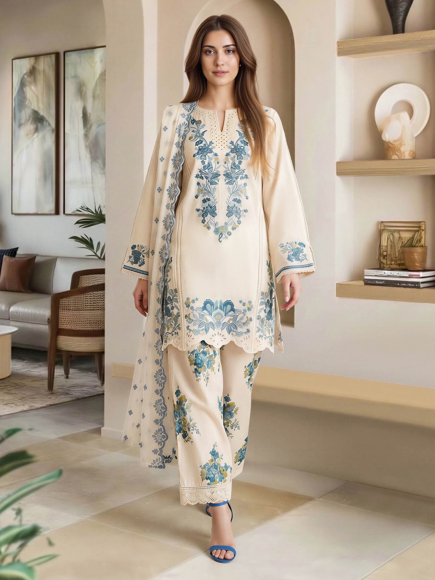 3 Piece Lawn Suit- Embroidered (Pret)