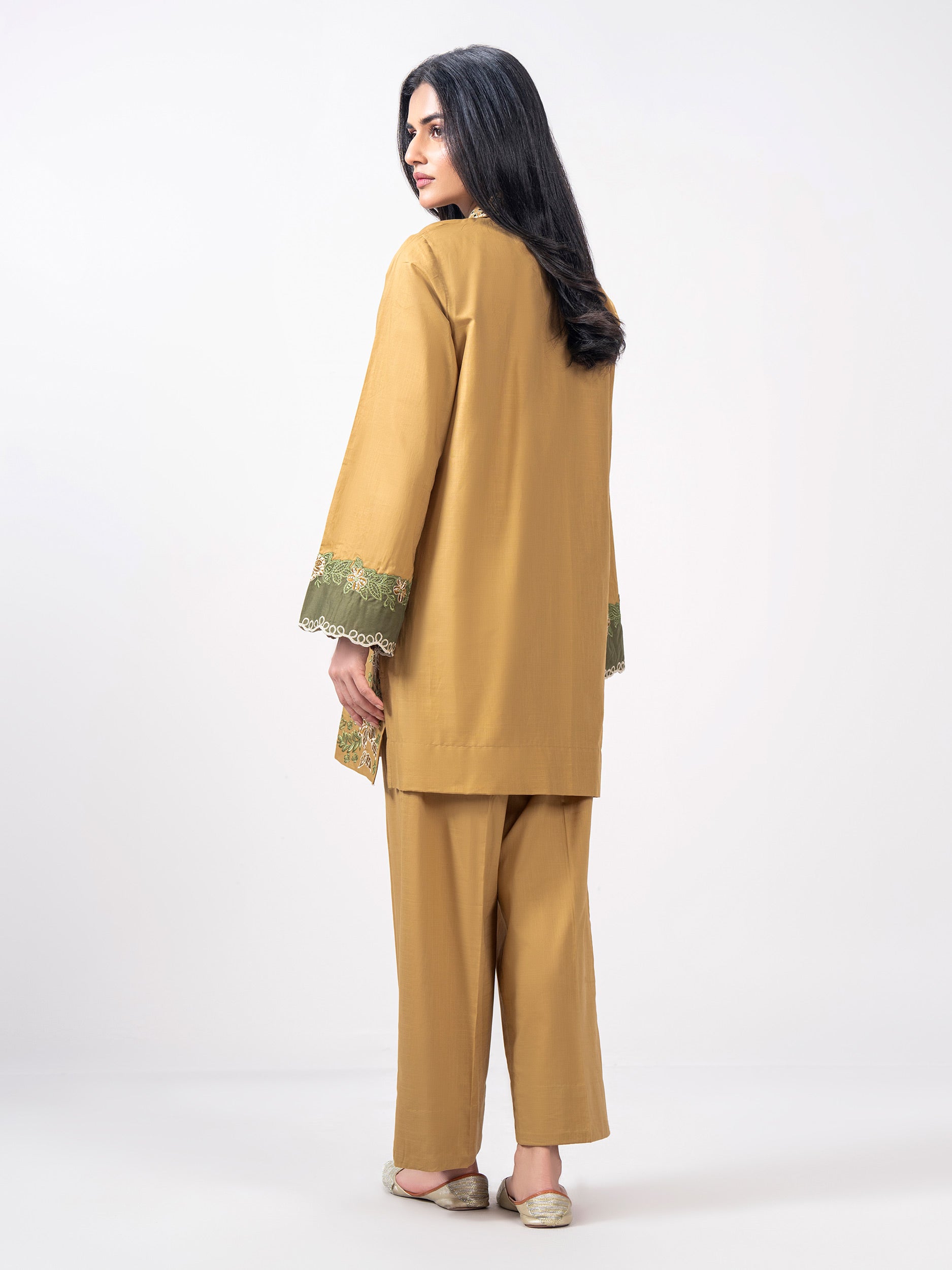 2 Piece Cambric Slub Suit- Embroidered (Pret)