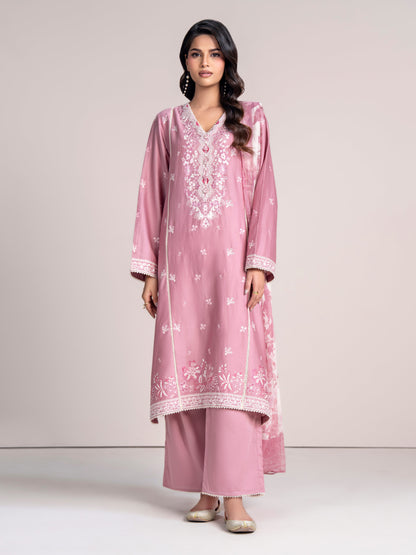3-Piece Satin Suit- Embroidered (Pret)