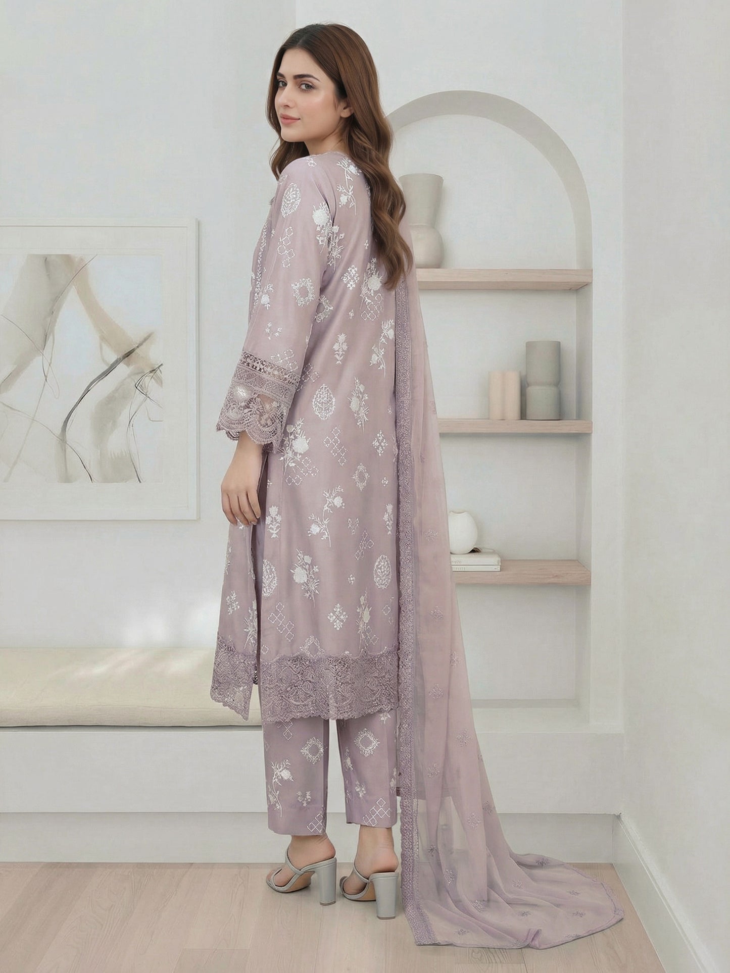 3 Piece Silk Suit- Embroidered (Pret)