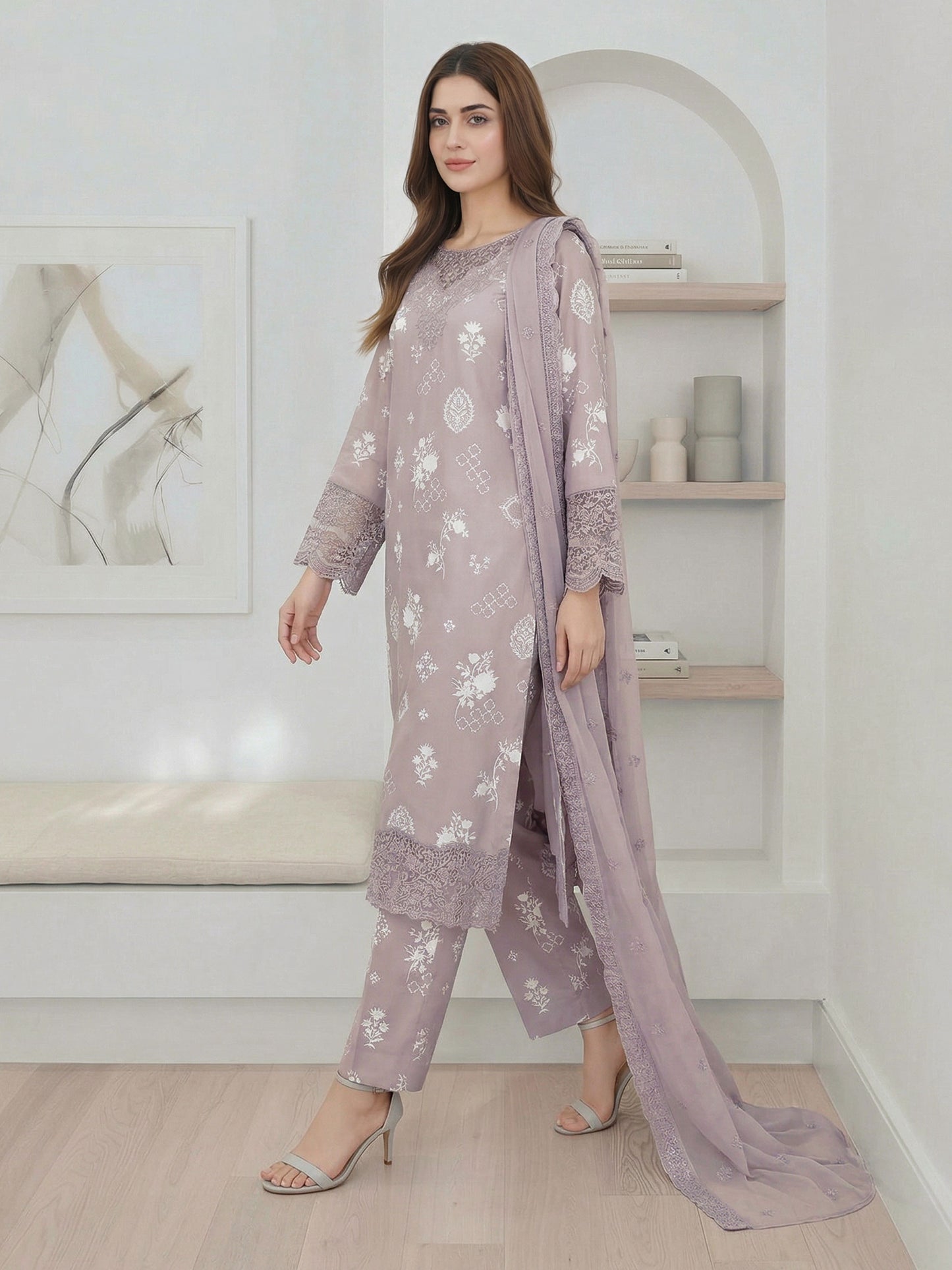 3 Piece Silk Suit- Embroidered (Pret)