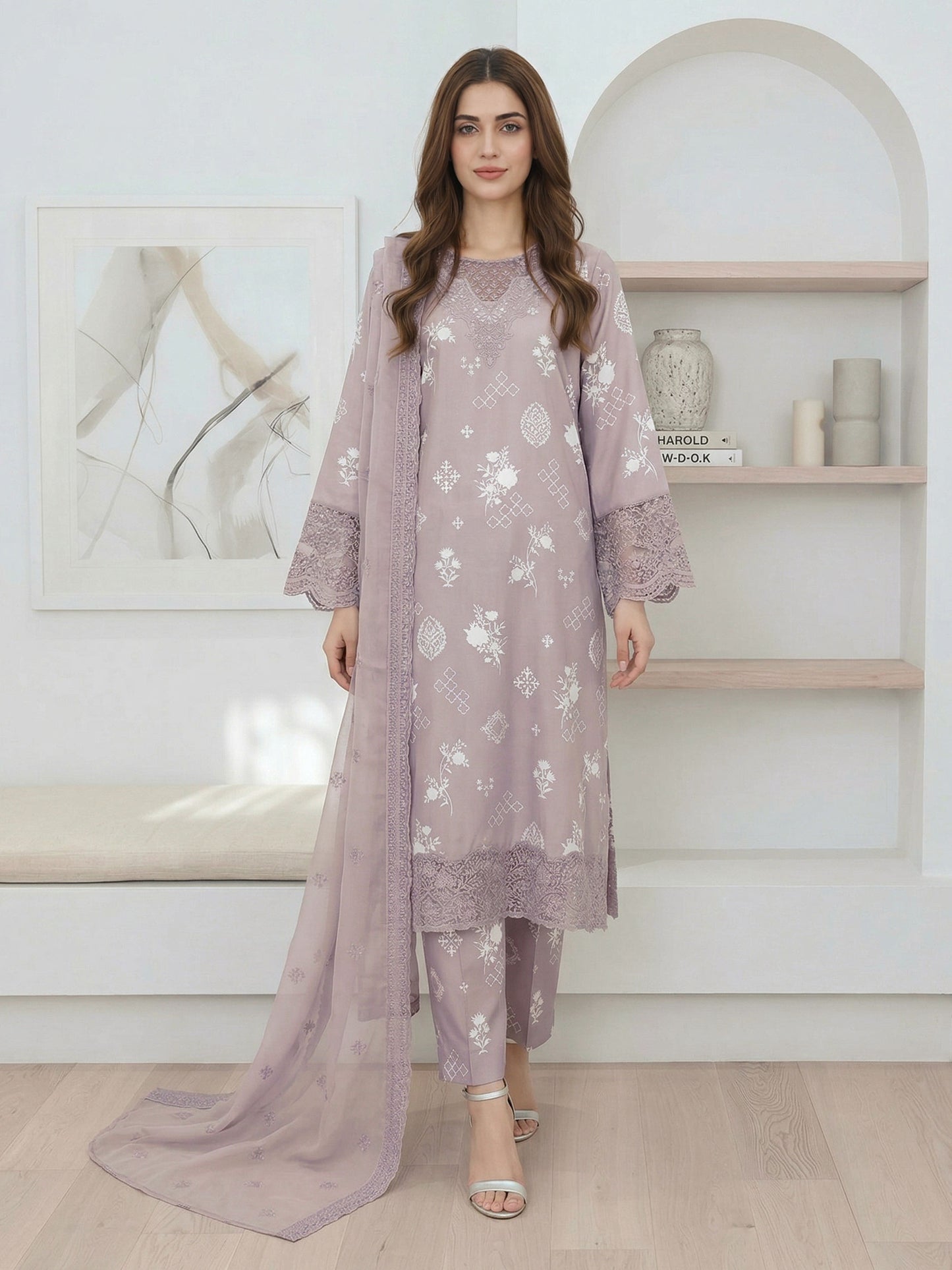 3 Piece Silk Suit- Embroidered (Pret)