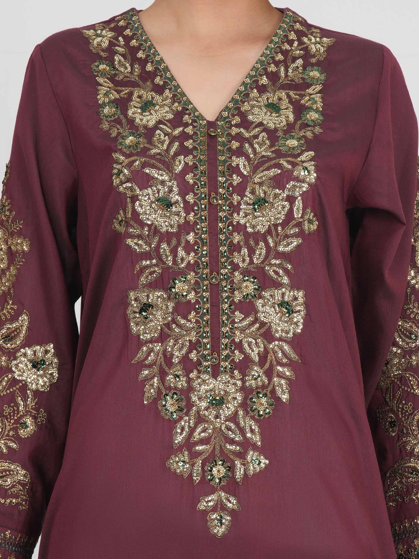 3 Piece Raw Silk Suit- Embroidered (Pret)