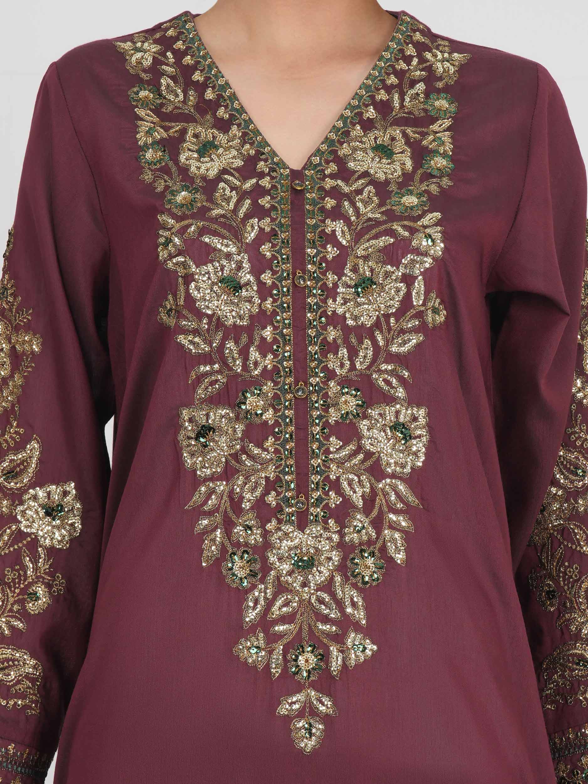 3 Piece Raw Silk Suit- Embroidered (Pret)