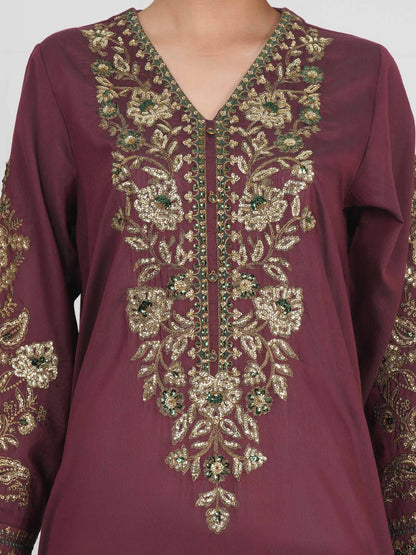 3 Piece Raw Silk Suit- Embroidered (Pret)