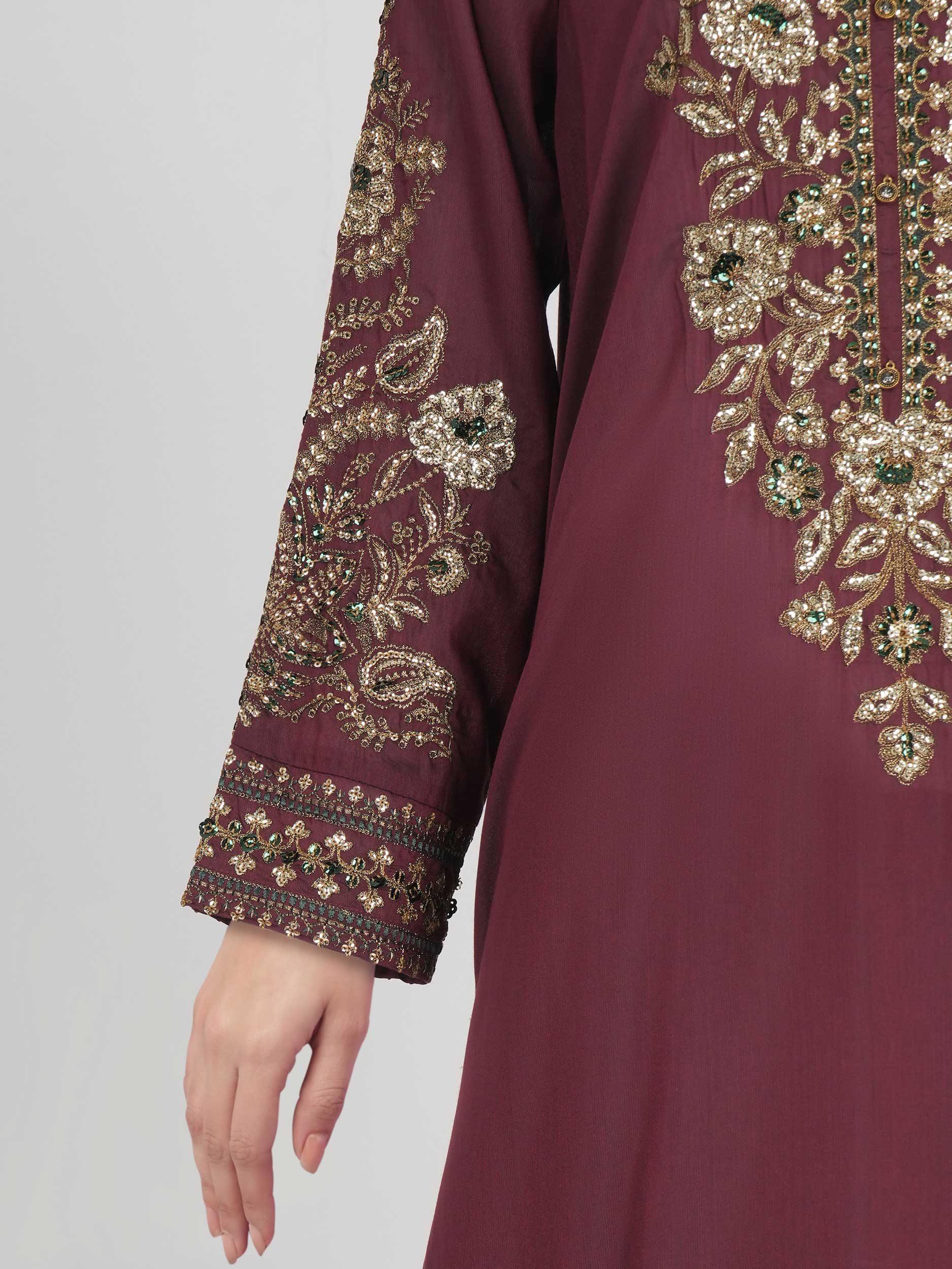 3 Piece Raw Silk Suit- Embroidered (Pret)