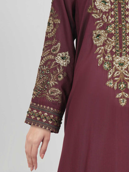 3 Piece Raw Silk Suit- Embroidered (Pret)