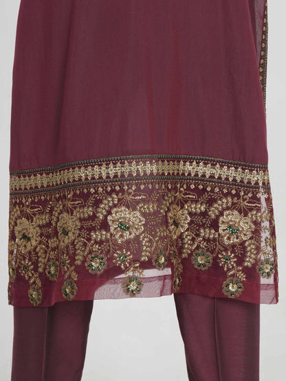 3 Piece Raw Silk Suit- Embroidered (Pret)