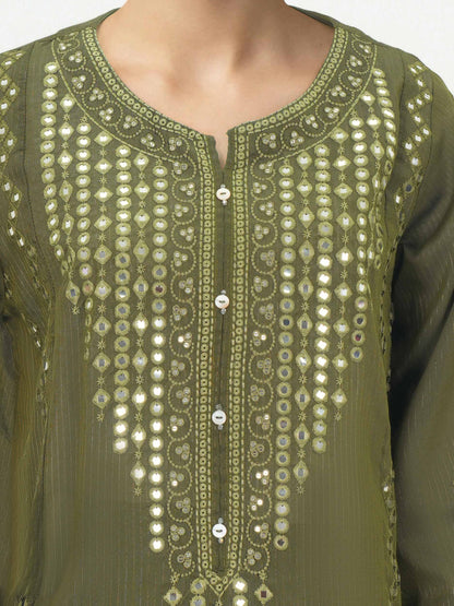 3 Piece Raw Silk Suit- Embroidered (Pret)