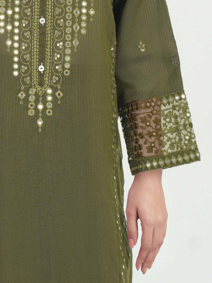 3 Piece Raw Silk Suit- Embroidered (Pret)