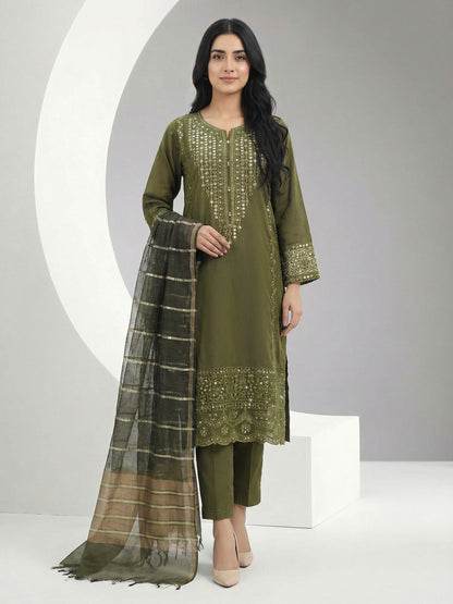 3 Piece Raw Silk Suit- Embroidered (Pret)