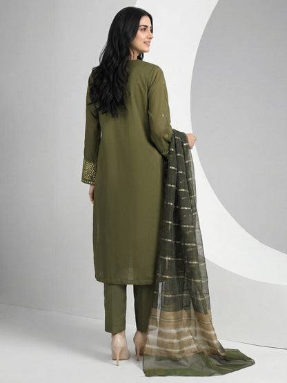3 Piece Raw Silk Suit- Embroidered (Pret)