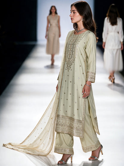 3 Piece Cotton Net Suit- Embroidered (Pret)