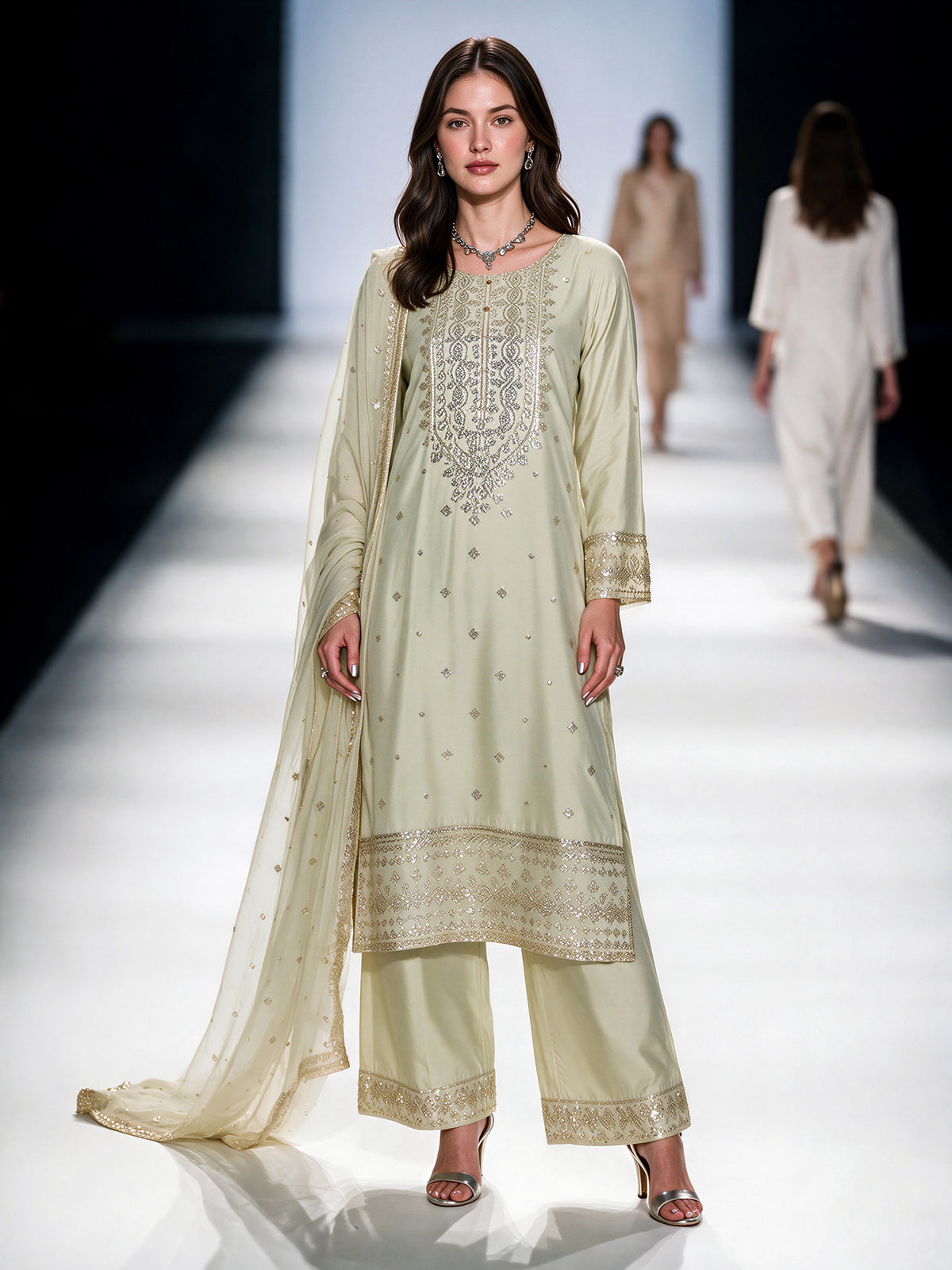 3 Piece Cotton Net Suit- Embroidered (Pret)