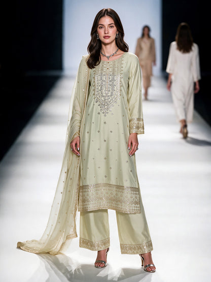 3 Piece Cotton Net Suit- Embroidered (Pret)