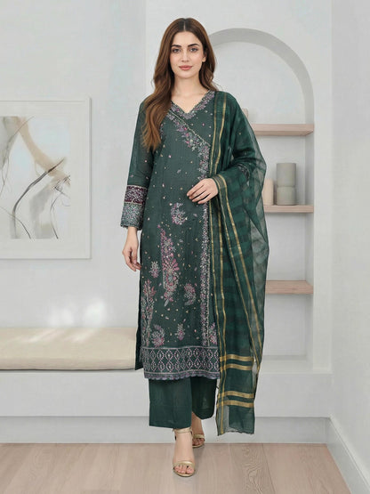 3 Piece Raw Silk Suit- Embroidered (Pret)