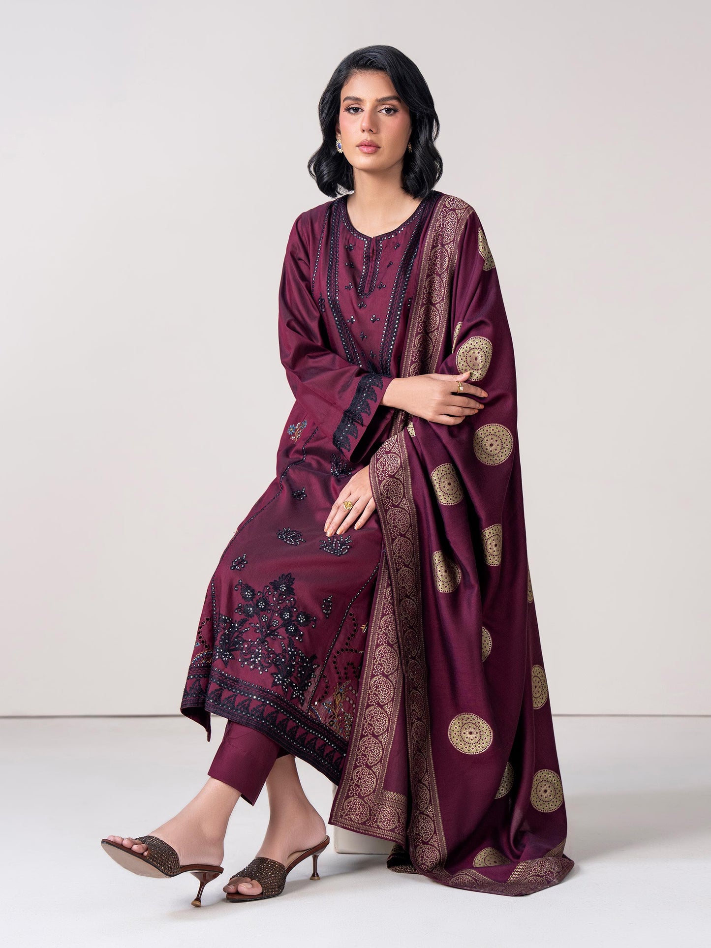 3 Piece Silk Suit- Embroidered (Pret)