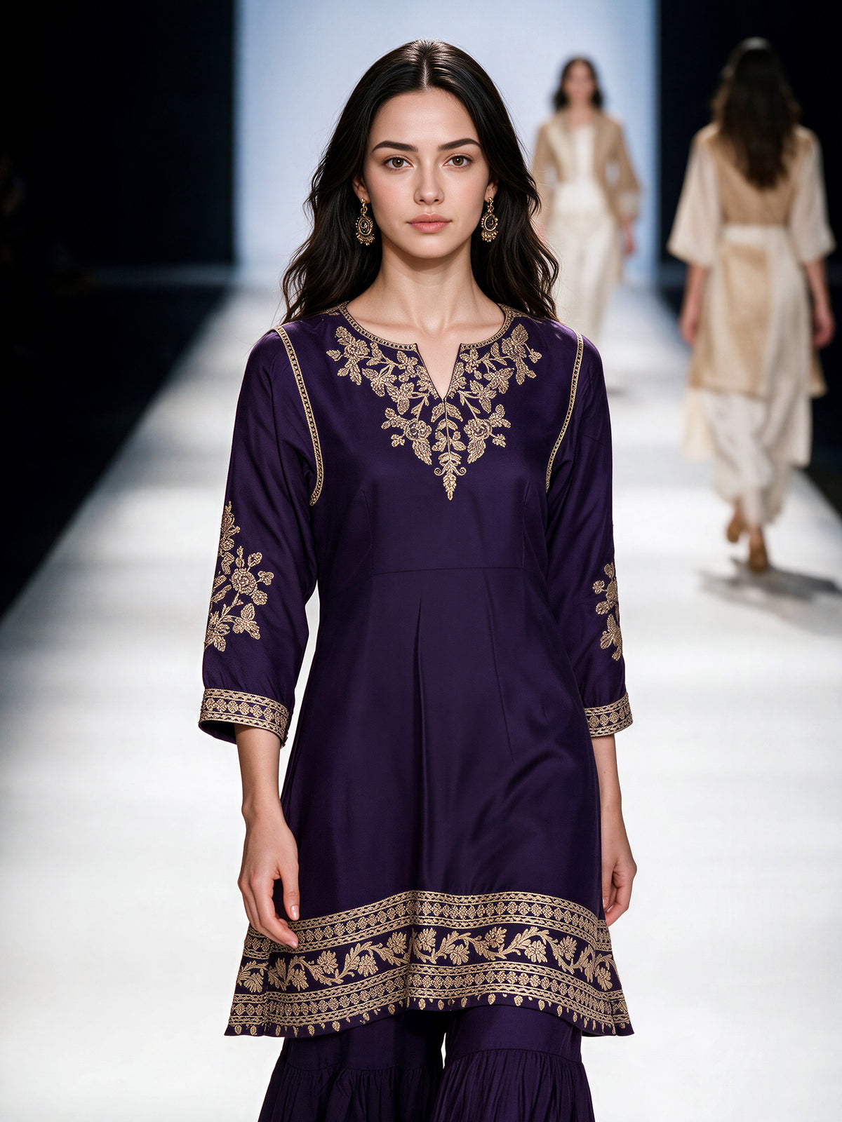 2 Piece Oak Silk Suit- Embroidered (Pret)