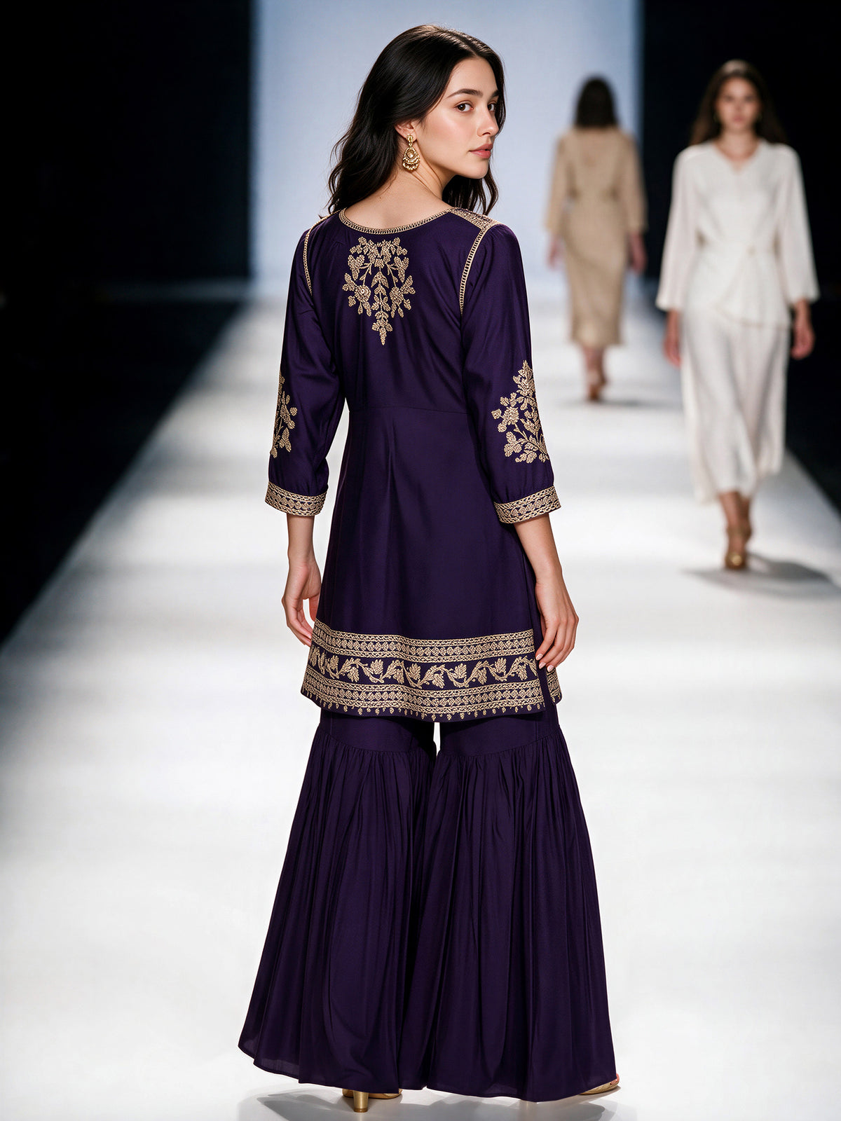 2 Piece Oak Silk Suit- Embroidered (Pret)