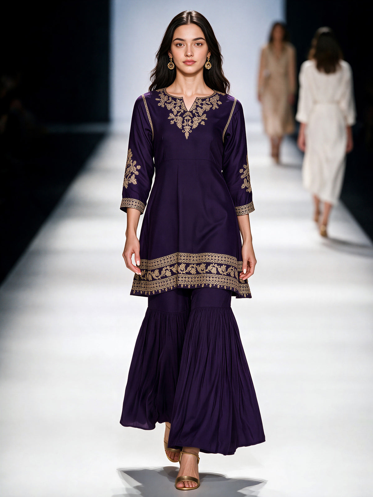 2 Piece Oak Silk Suit- Embroidered (Pret)