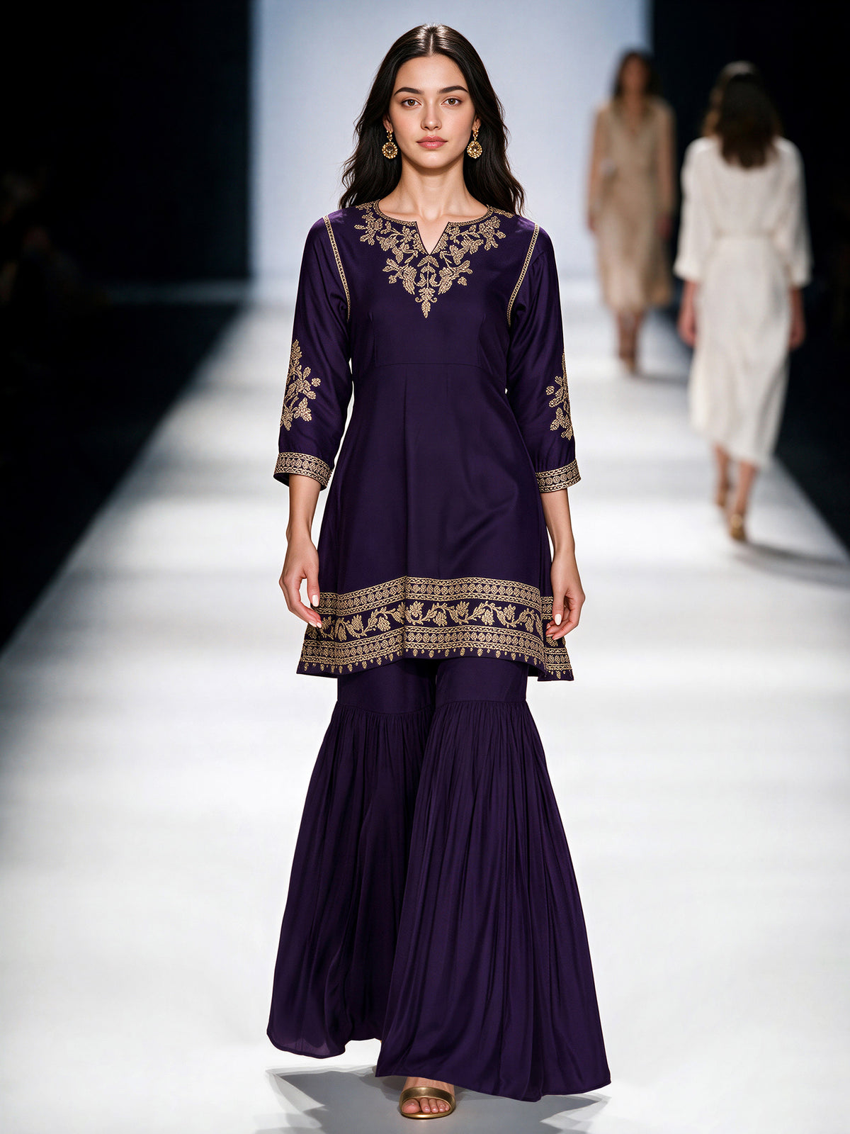 2 Piece Oak Silk Suit- Embroidered (Pret)