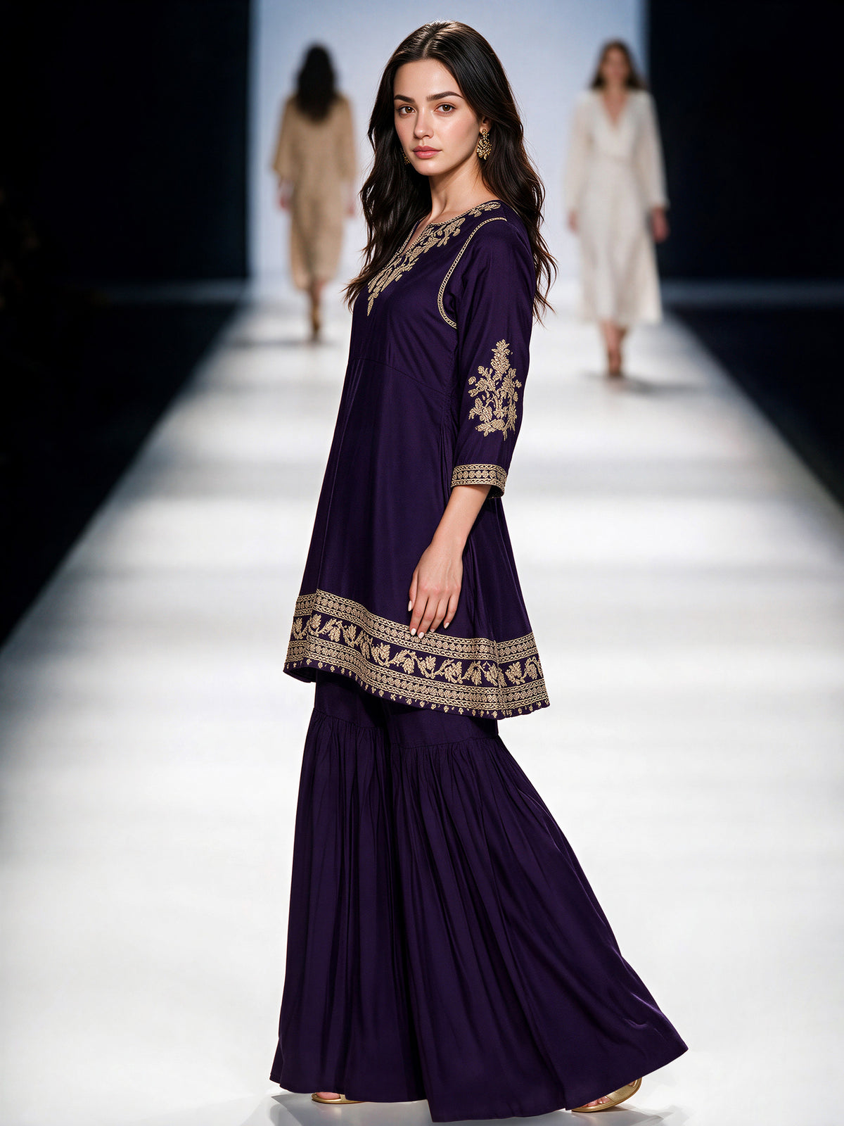 2 Piece Oak Silk Suit- Embroidered (Pret)
