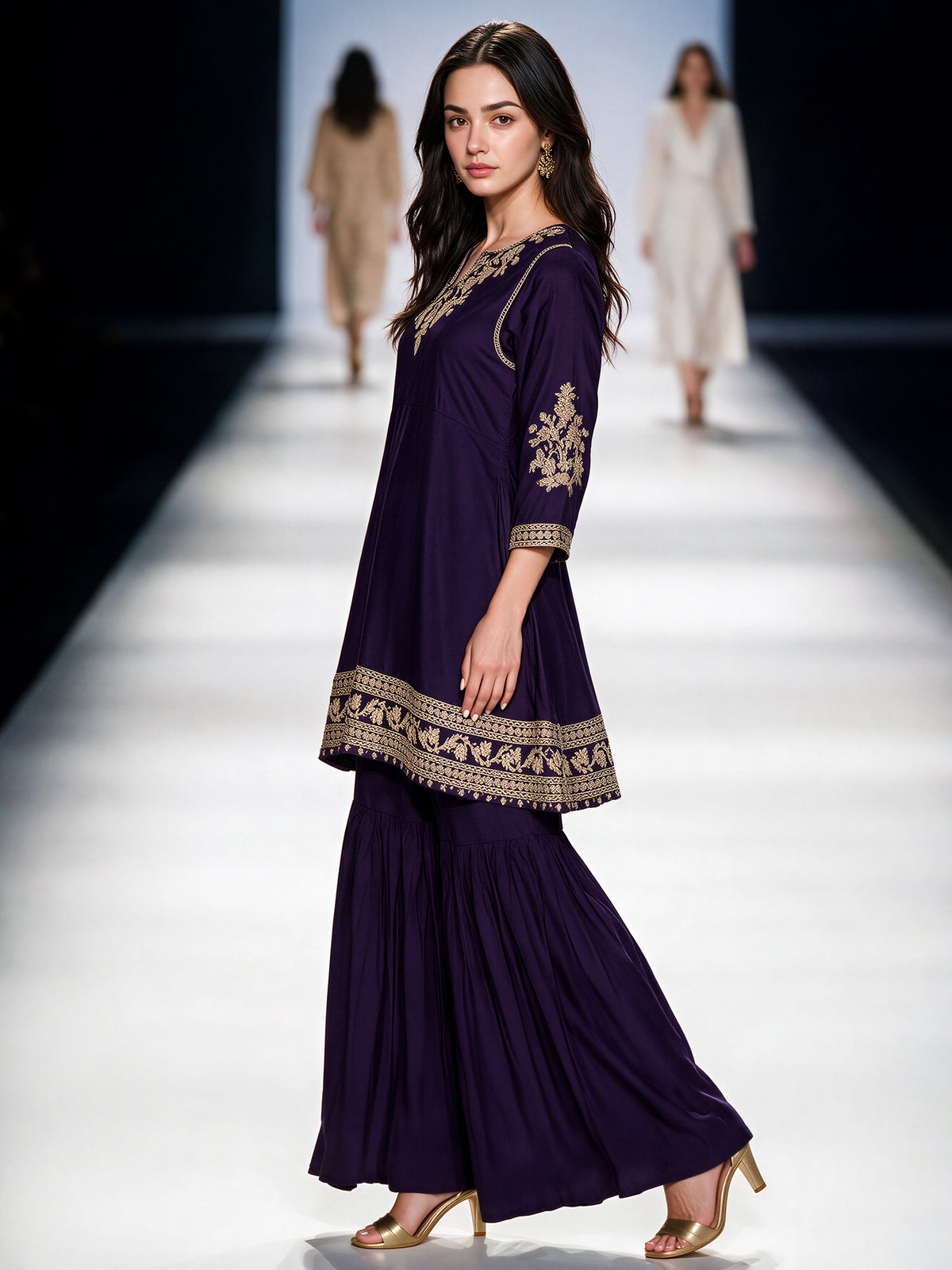 2 Piece Oak Silk Suit- Embroidered (Pret)