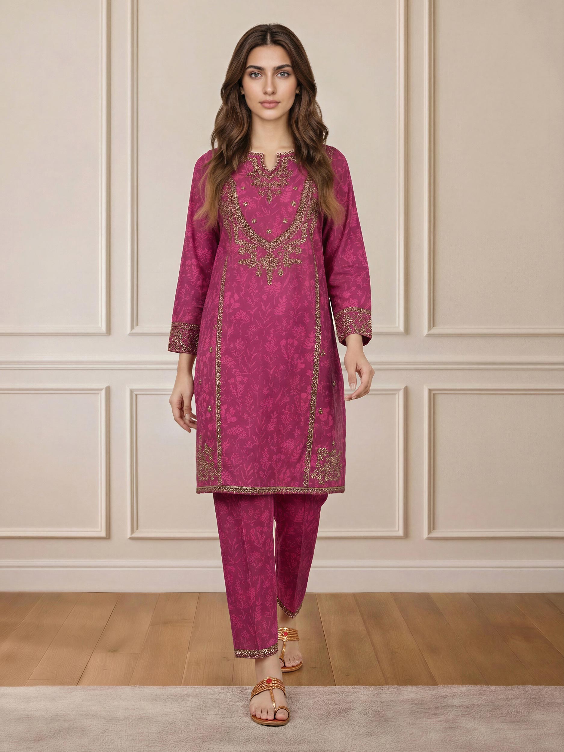 2 Piece Cambric Suit- Embroidered (Pret)
