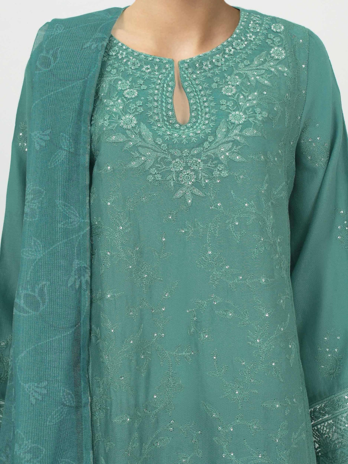 3 Piece Dobby Suit- Embroidered (Pret)