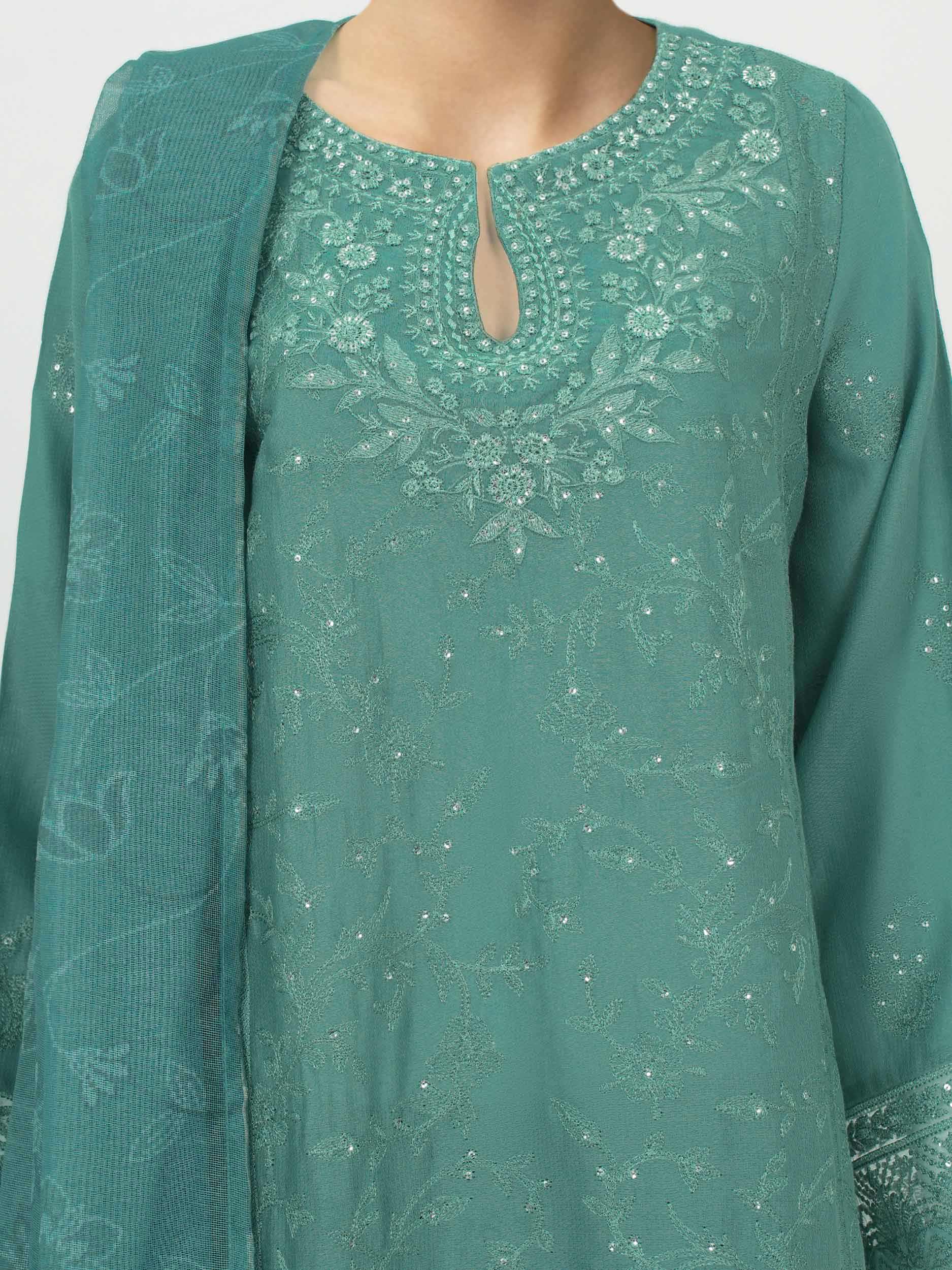 3 Piece Dobby Suit- Embroidered (Pret)