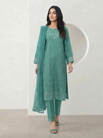 3 Piece Dobby Suit- Embroidered (Pret)