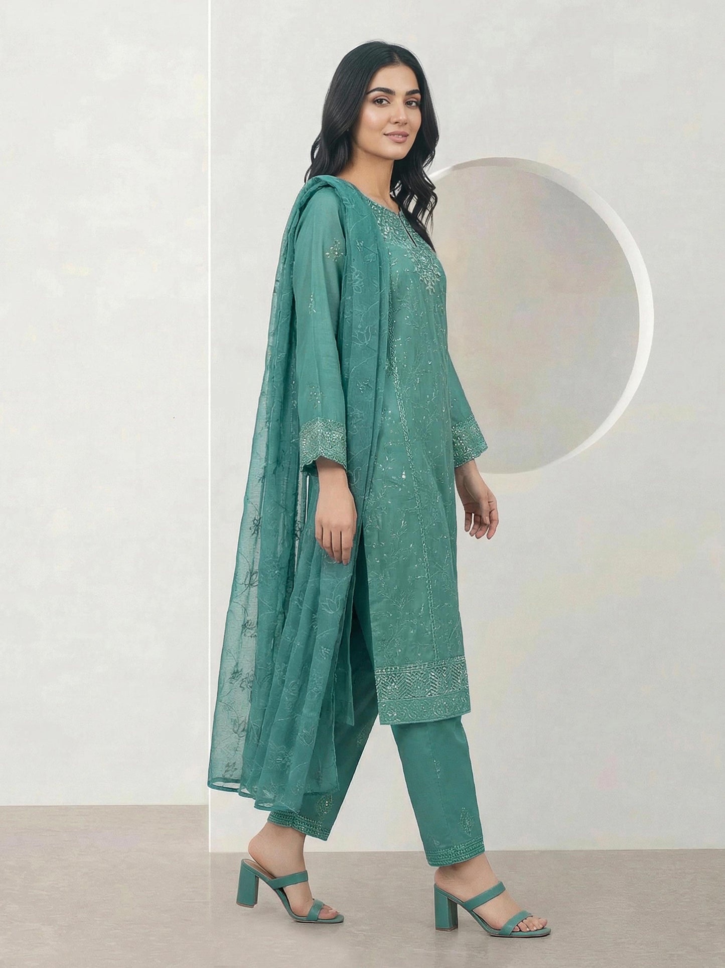 3 Piece Dobby Suit- Embroidered (Pret)