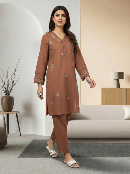 2 Piece Cambric Suit- Embroidered (Pret)