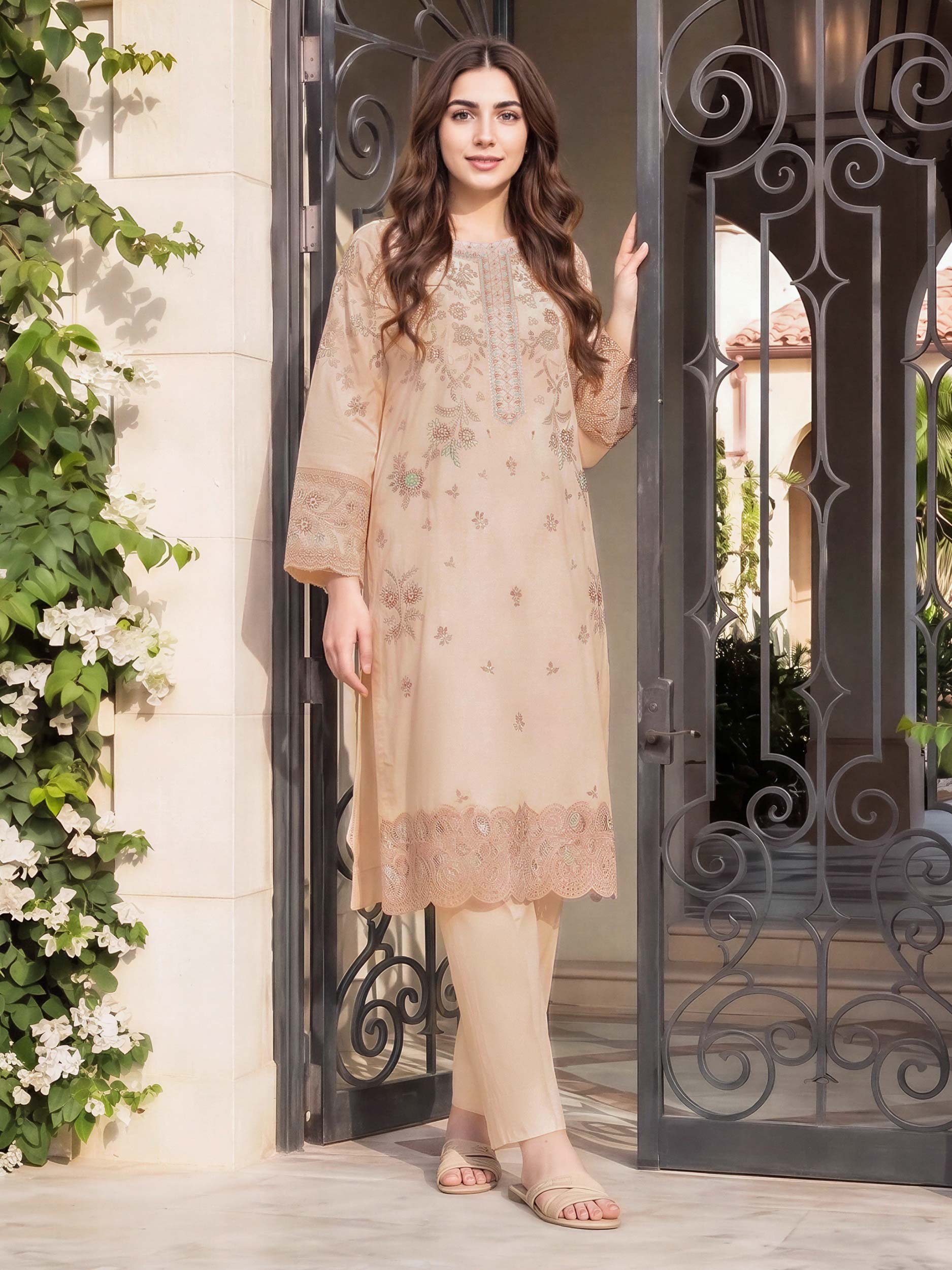 2 Piece Cotton Net Suit- Embroidered (Pret) – Limelightpk