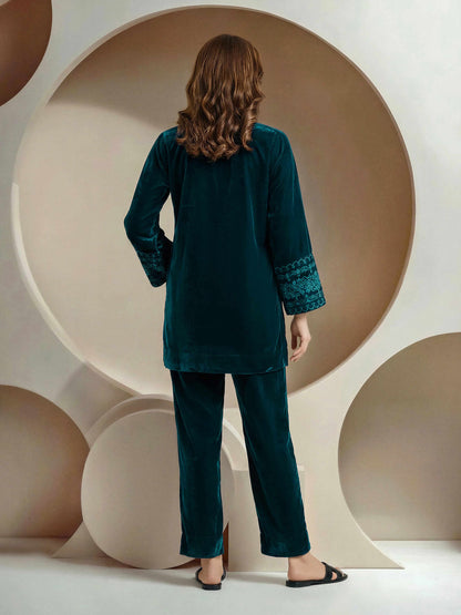 2 Piece Velvet Suit- Embroidered (Pret)