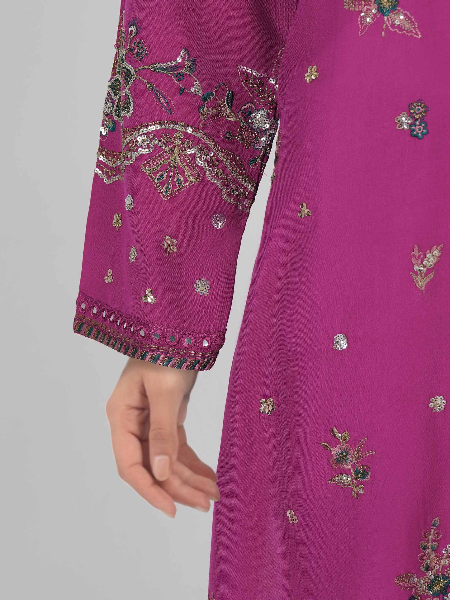 3 Piece Oak Silk Suit- Embroidered (Pret)