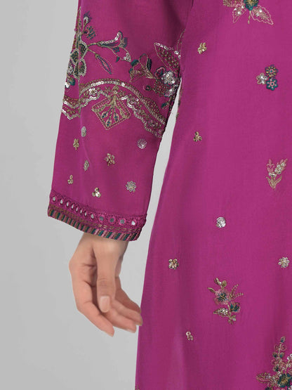 3 Piece Oak Silk Suit- Embroidered (Pret)
