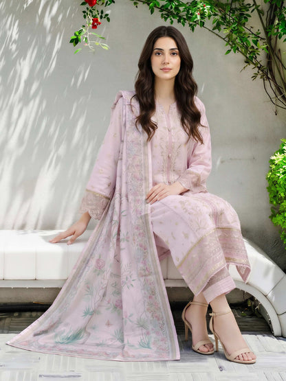 3 Piece Cotton Net Suit- Embroidered (Pret)