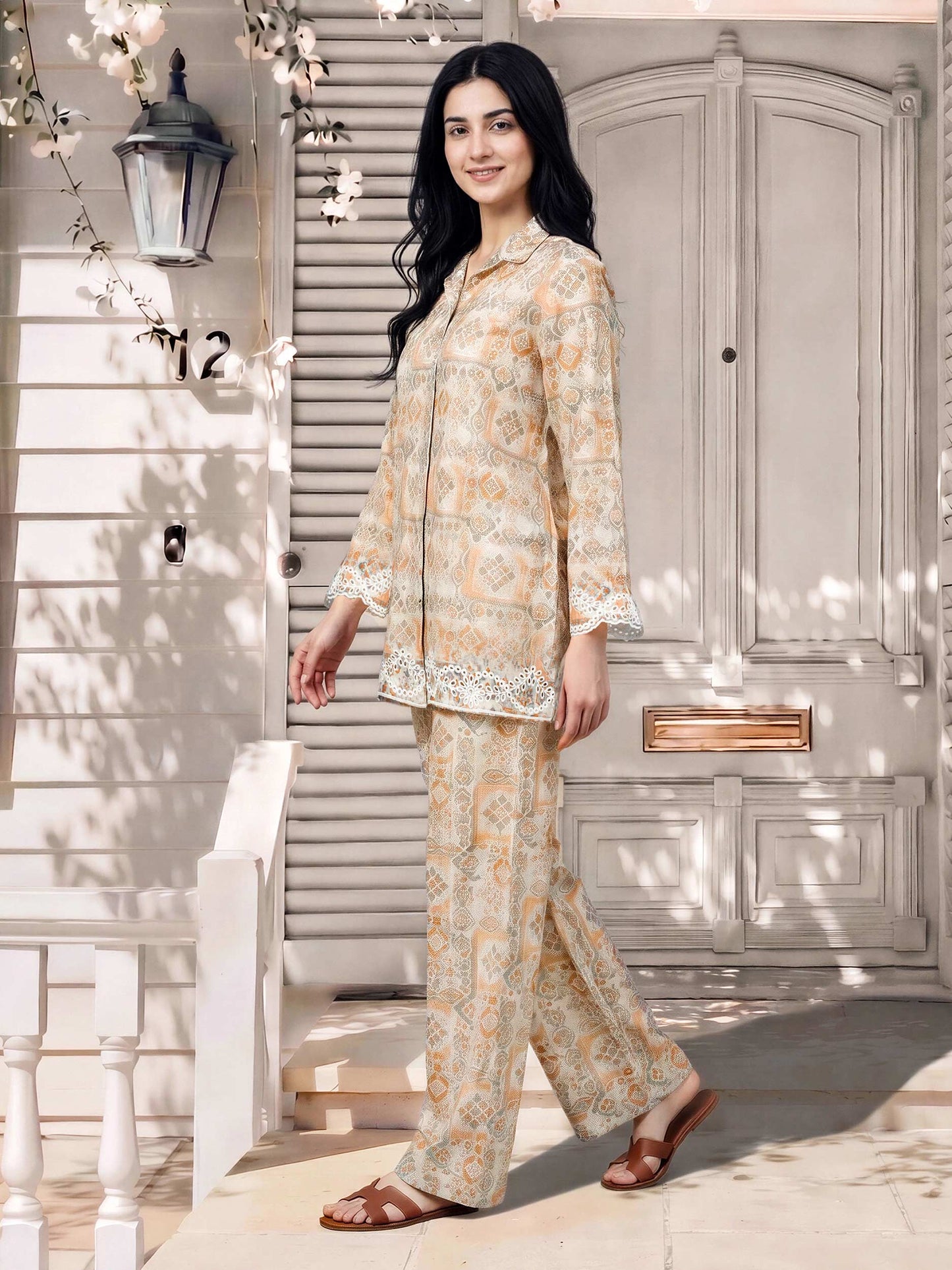 Cambric Slub Co-ord Set- Embroidered
